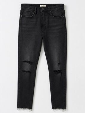 Good American Good Waist Black High-Rise Distressed Skinny Jeans Size 10/30
